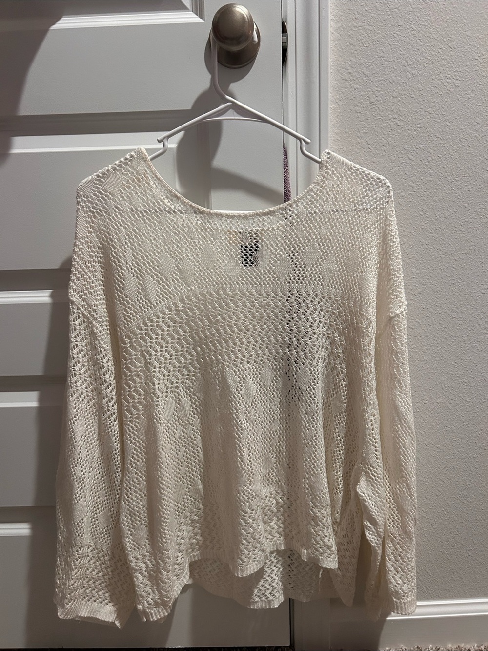 Lightweight Cream Crochet Knit Sweater
